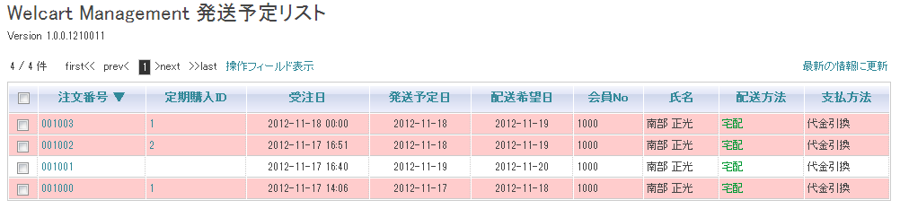 発送予定リスト